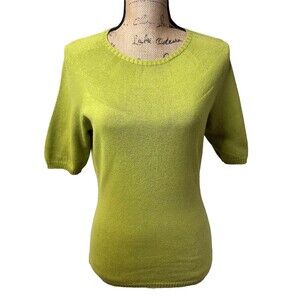 ETCETERA Women Chartreuse Green Soft Fine Knit Short Sleeve Sweater Sz M